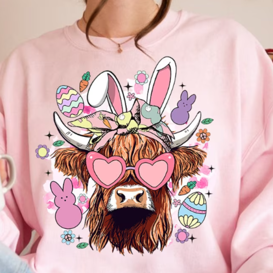 Easter Day Highland Cow READY TO PRESS DTF TRANSFER