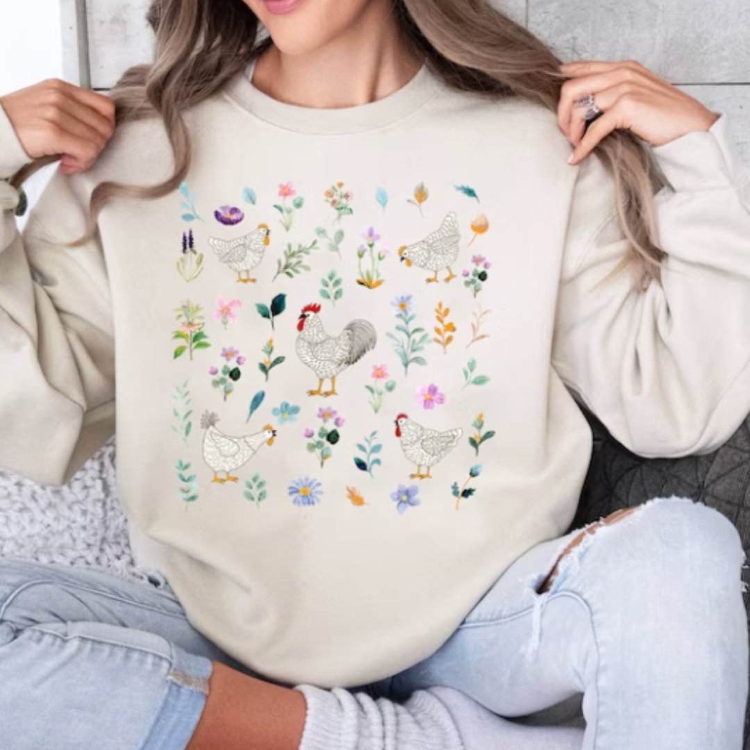 Retro Wildflower Chicken READY TO PRESS DTF TRANSFER