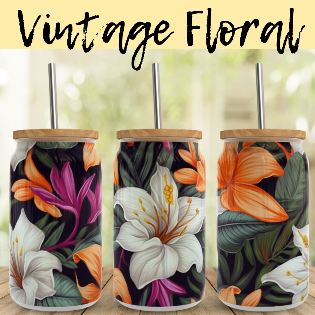 Vintage Floral UV DTF 16OZ CUP WRAP