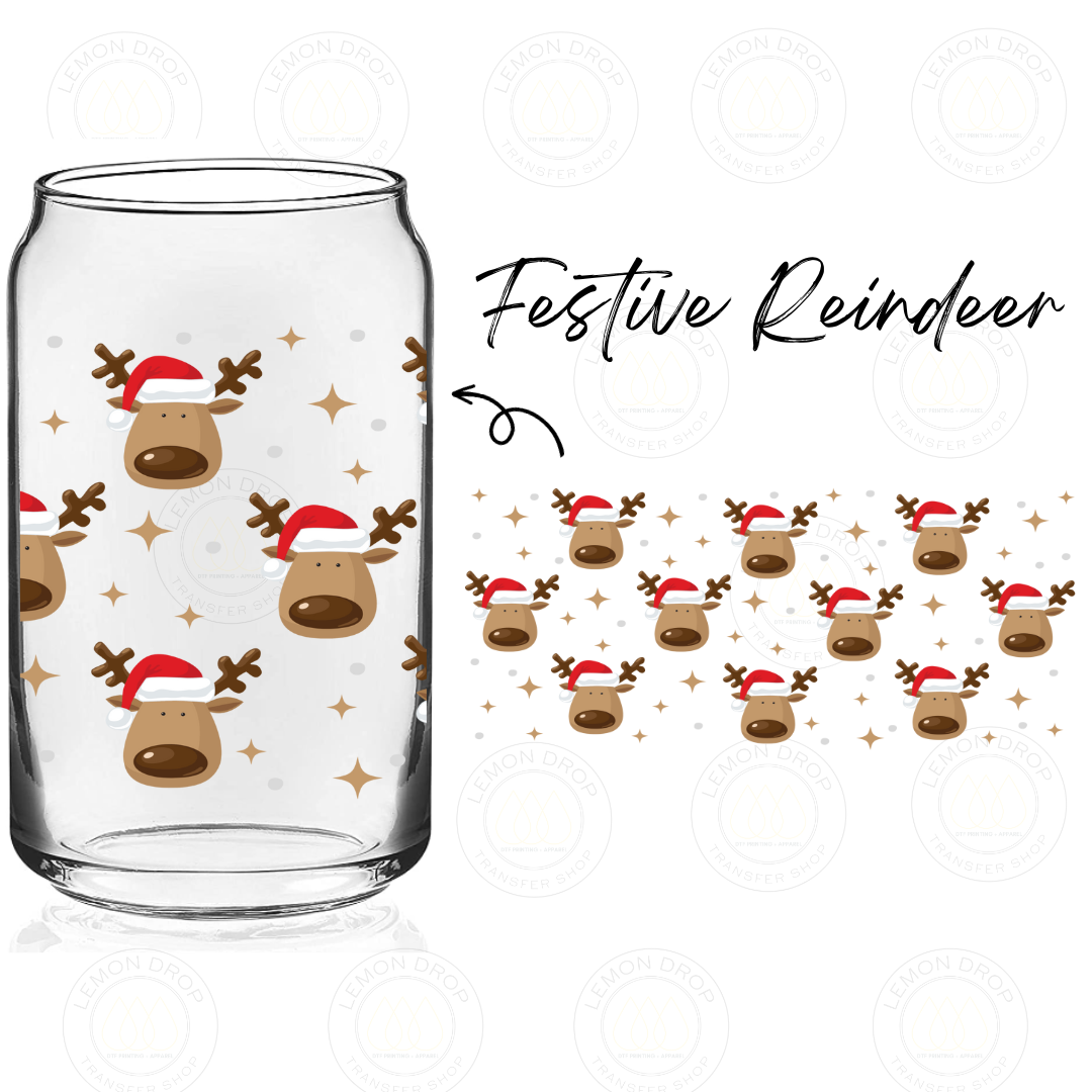 Festive Reindeer UV DTF 16OZ CUP WRAP