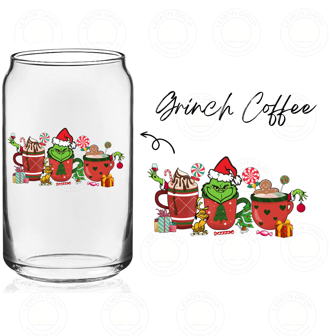 Grinch Coffee DOUBLE-SIDED UV DTF Sticker
