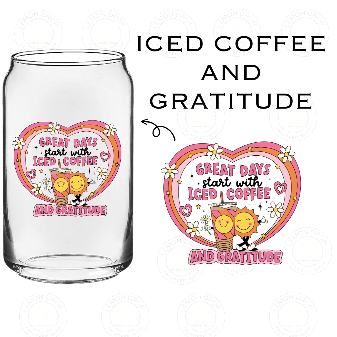 ICED COFFEE AND GRATITUDE UV DTF STICKER