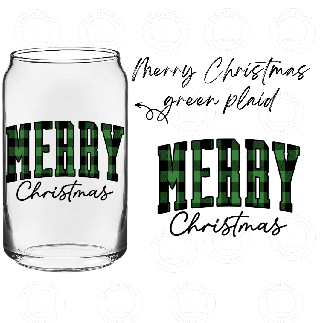 Merry Christmas green plaid UV DTF STICKER