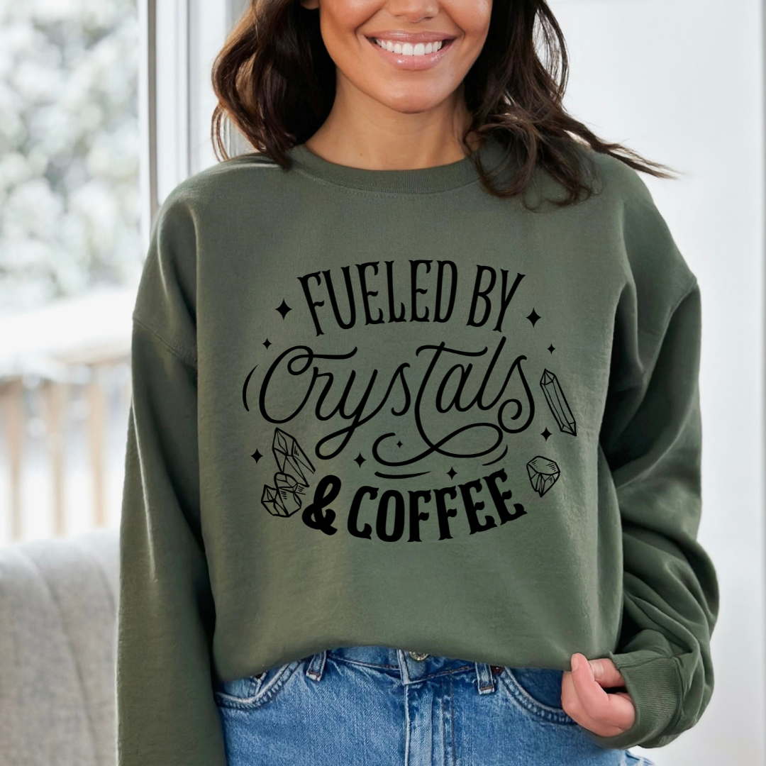 FUELED BY CRYSTALS AND COFFEE READY TO PRESS DTF TRANSFER