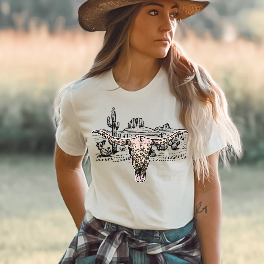 COW SKULL WITH LEOPARD PRINT READY TO PRESS DTF TRANSFER