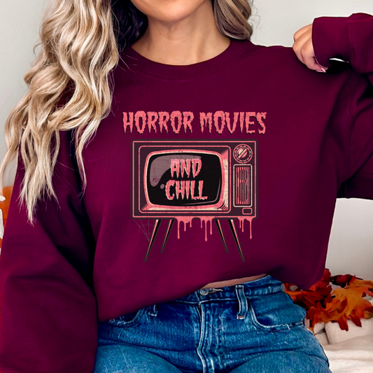 Horror Movies And Chill Cozy Unisex Crewneck