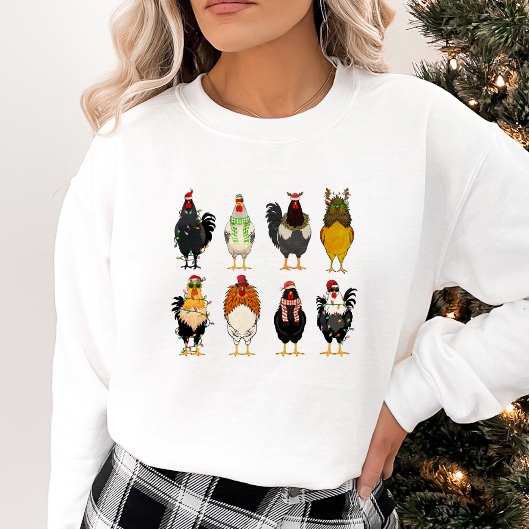 Festive Chickens Cozy Unisex Crewneck