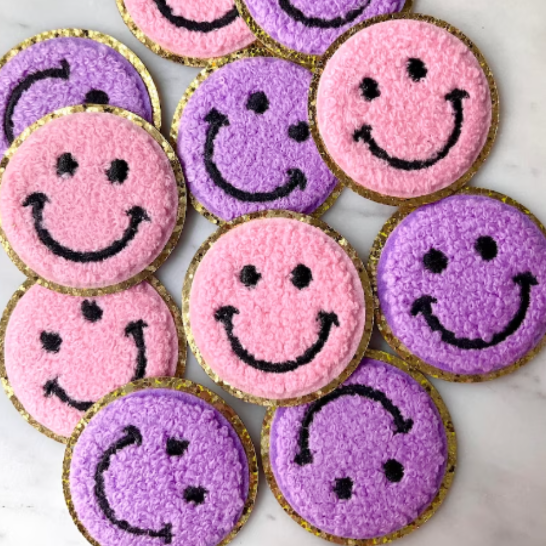 Smiley Face Glitter Chenille Iron on Patch