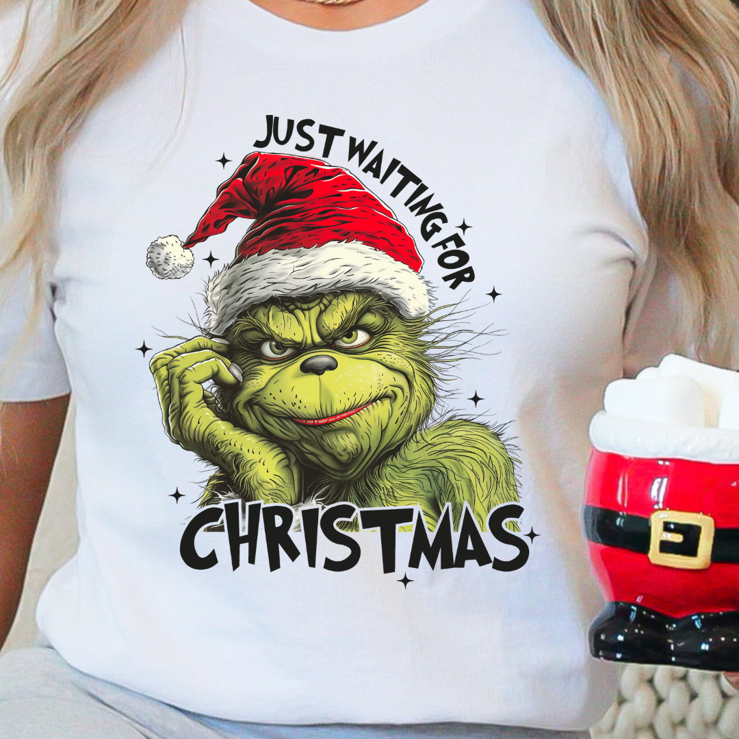 Grinch Just Waiting For Christmas DTF TRANSFER