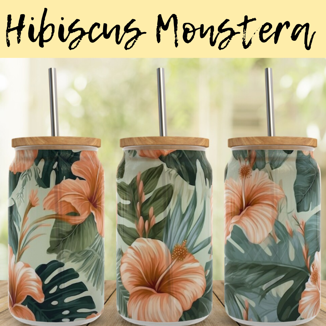 Hibiscus Monstera UV DTF 16OZ CUP WRAP