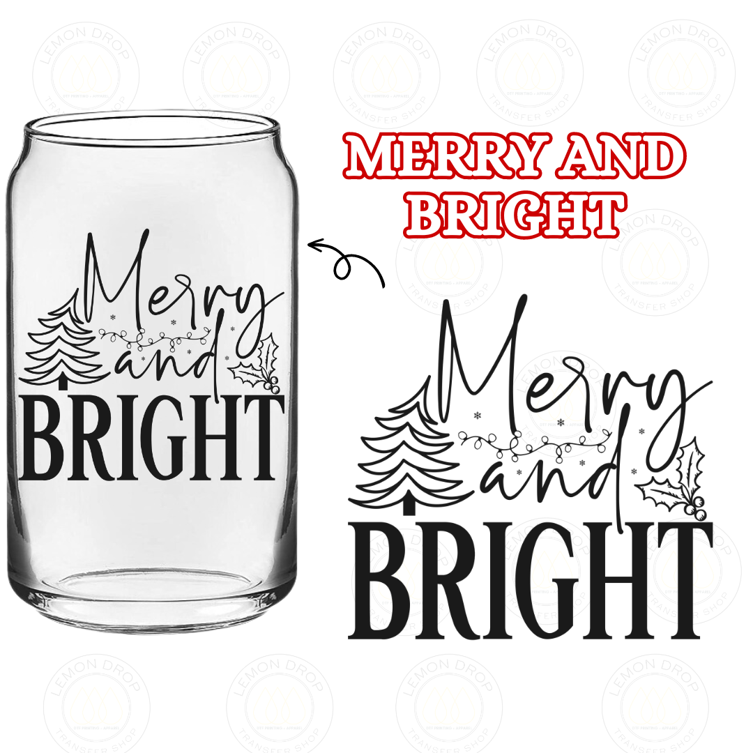 MERRY AND BRIGHT DOUBLE-SIDED UV DTF STICKER