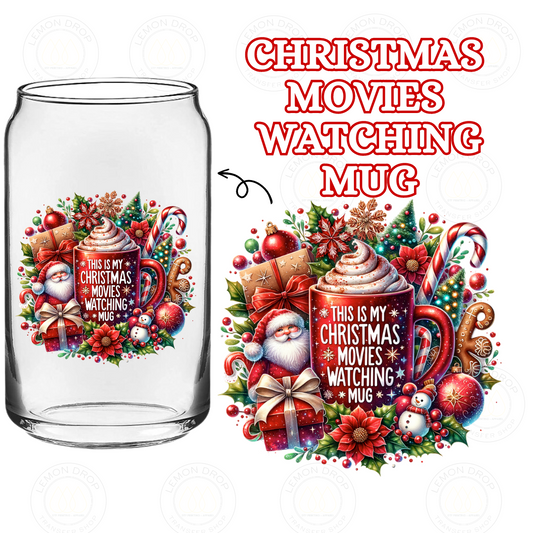 CHRISTMAS  MOVIES  WATCHING MUG DOUBLE-SIDED UV DTF STICKER