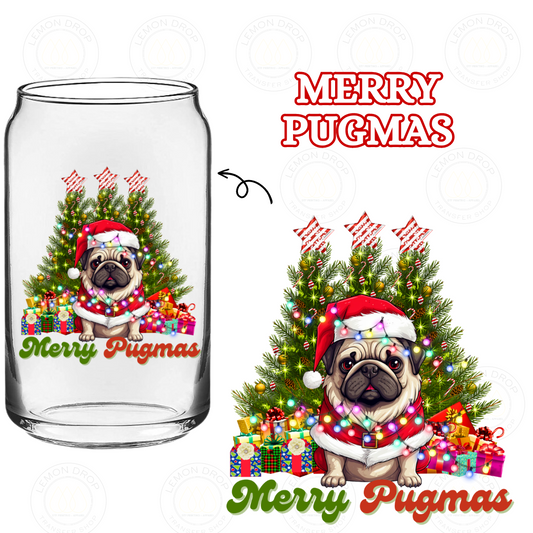 MERRY PUGMAS DOUBLE-SIDED UV DTF STICKER