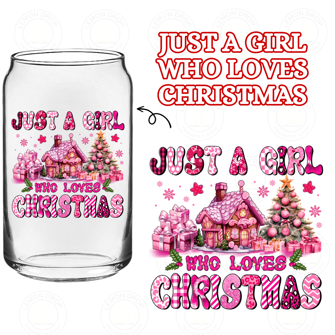 JUST A GIRL WHO LOVES CHRISTMAS DOUBLE-SIDED UV DTF STICKER