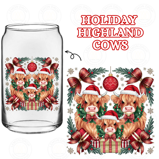 HOLIDAY HIGHLAND COWS DOUBLE-SIDED UV DTF STICKER