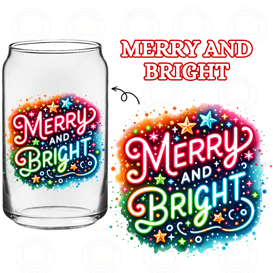 MERRY AND BRIGHT DOUBLE-SIDED UV DTF STICKER