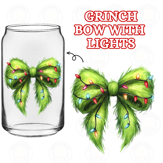 GRINCH BOW WITH LIGHTS DOUBLE-SIDED UV DTF STICKER