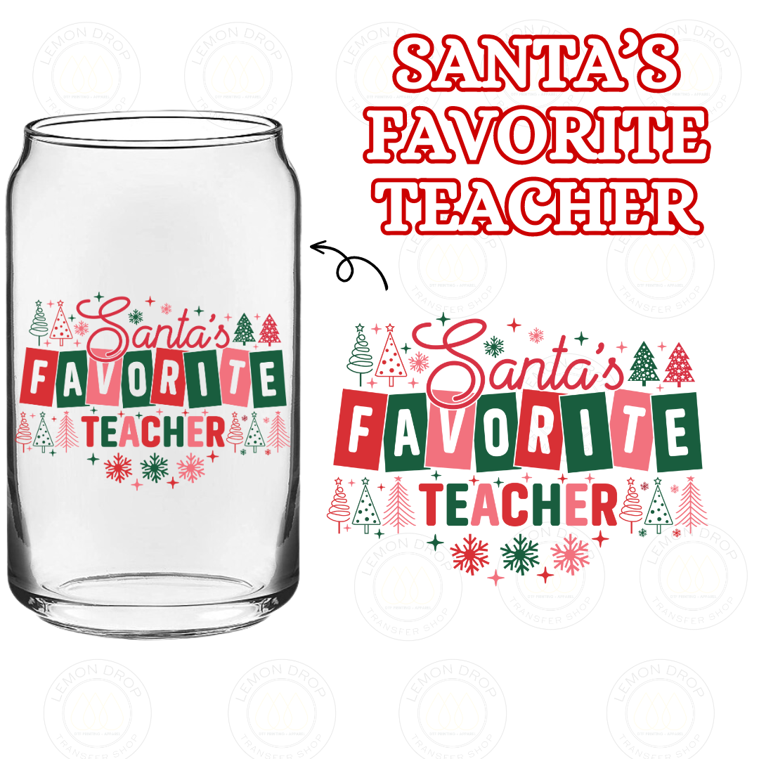 SANTA’S FAVORITE TEACHER DOUBLE-SIDED UV DTF STICKER