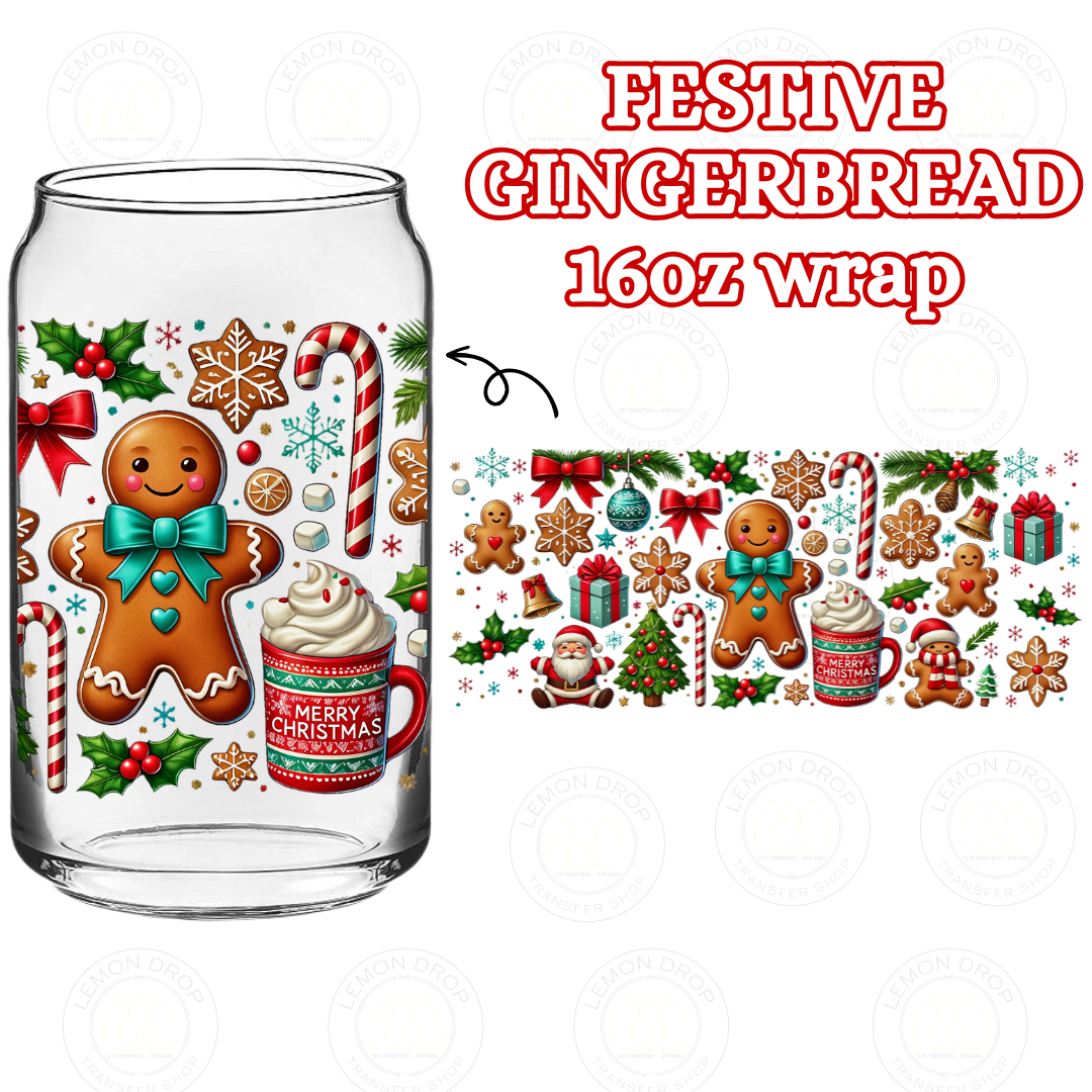 FESTIVE GINGERBREAD DOUBLE-SIDE UV DTF 16OZ CUP WRAP