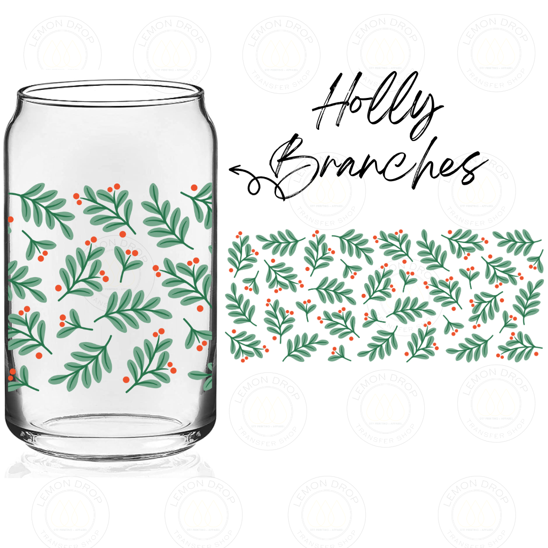 Holly Branches UV DTF 16OZ CUP WRAP
