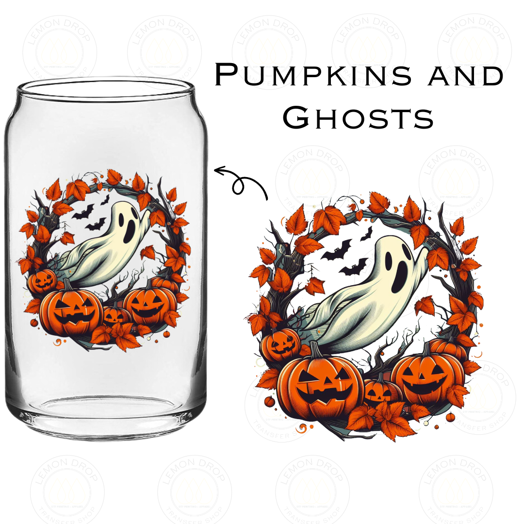 Pumpkins and Ghosts DOUBLE SIDED UV DTF STICKER