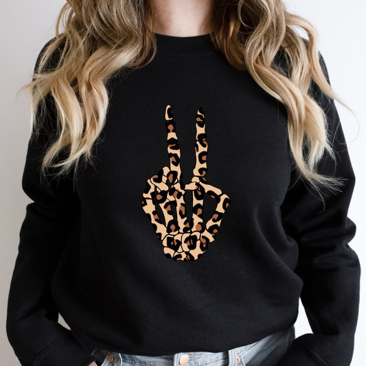 Leopard Skully Peace Hand Cozy Unisex Crewneck