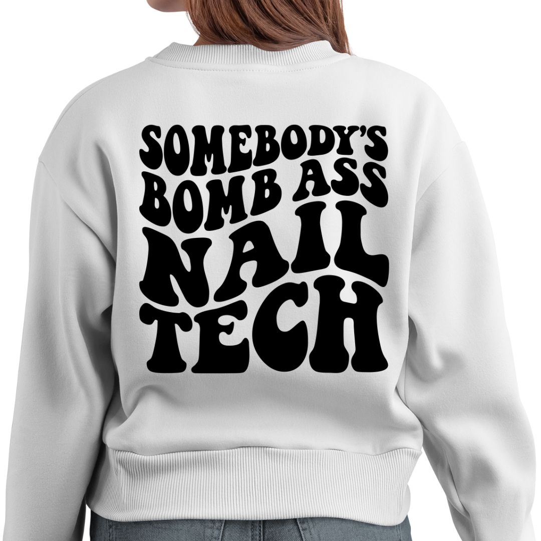 Somebody's Bomb Ass Nail Tech Cozy Unisex Crewneck