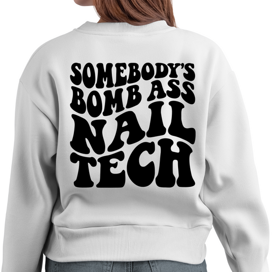 Somebody's Bomb Ass Nail Tech Cozy Unisex Crewneck