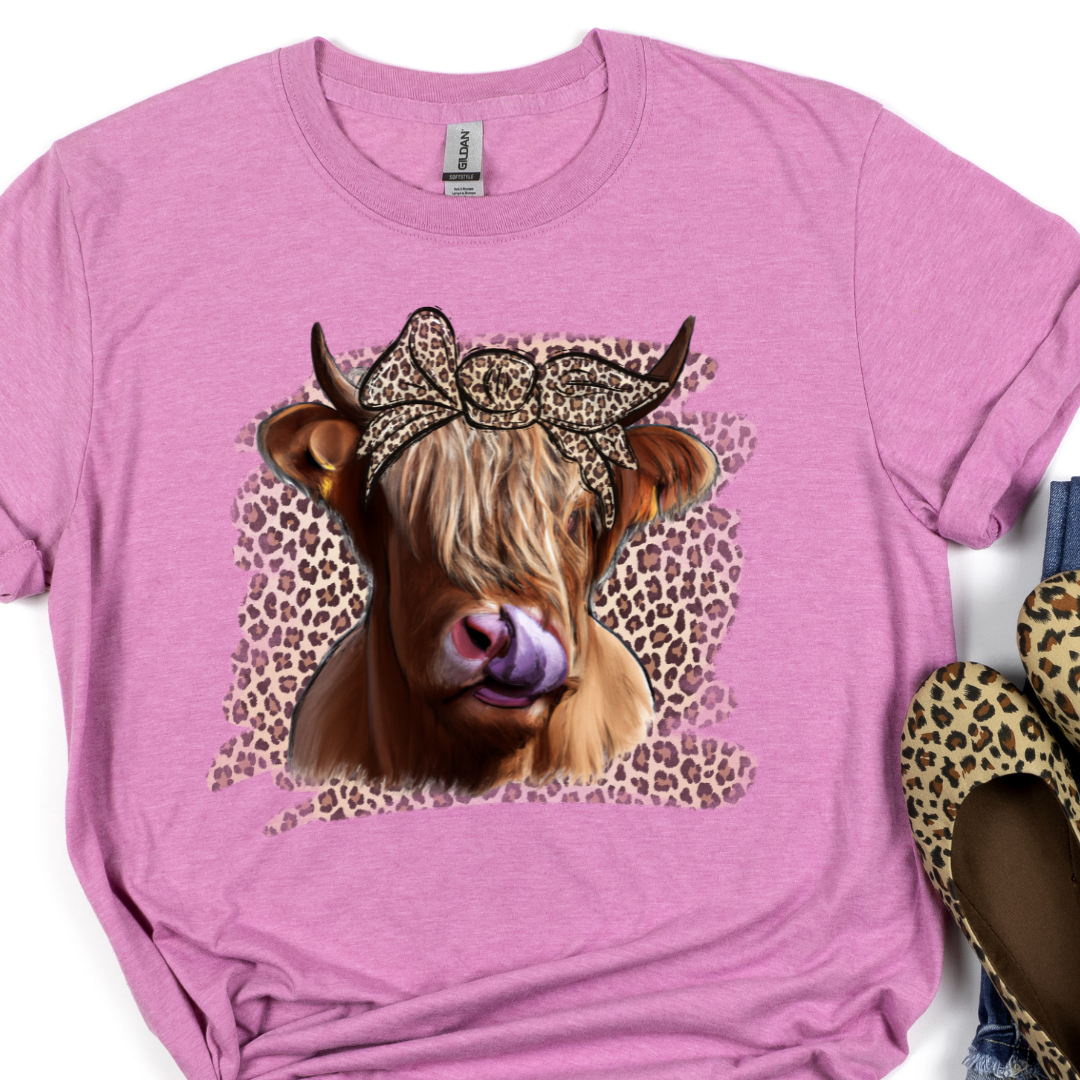 Highland Cow Leopard Print Relaxed Unisex Tee