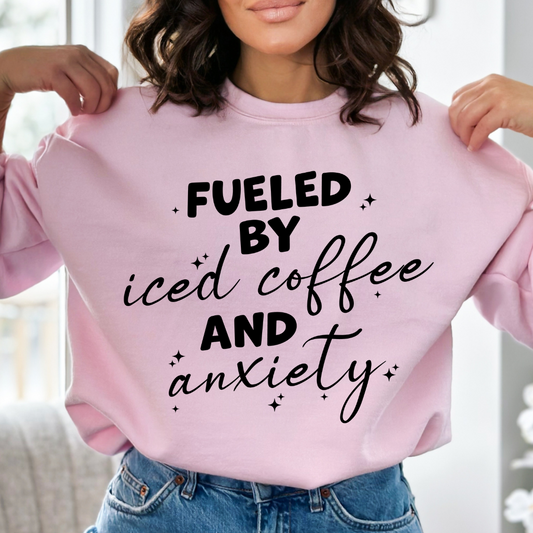 Fueled By Iced Coffee And Anxiety Cozy Unisex Crewneck