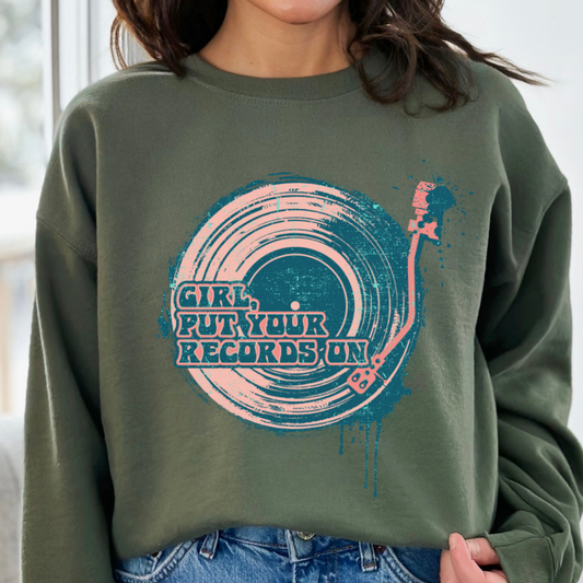 Girl Put Your Records On Cozy Unisex Crewneck