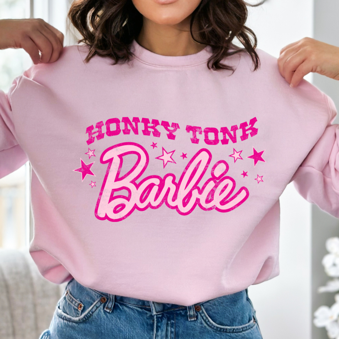 Honky Tonk Barbie Distressed Cozy Unisex Crewneck