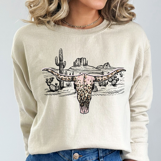 Leopard Cow Skull Cozy Unisex Crewneck