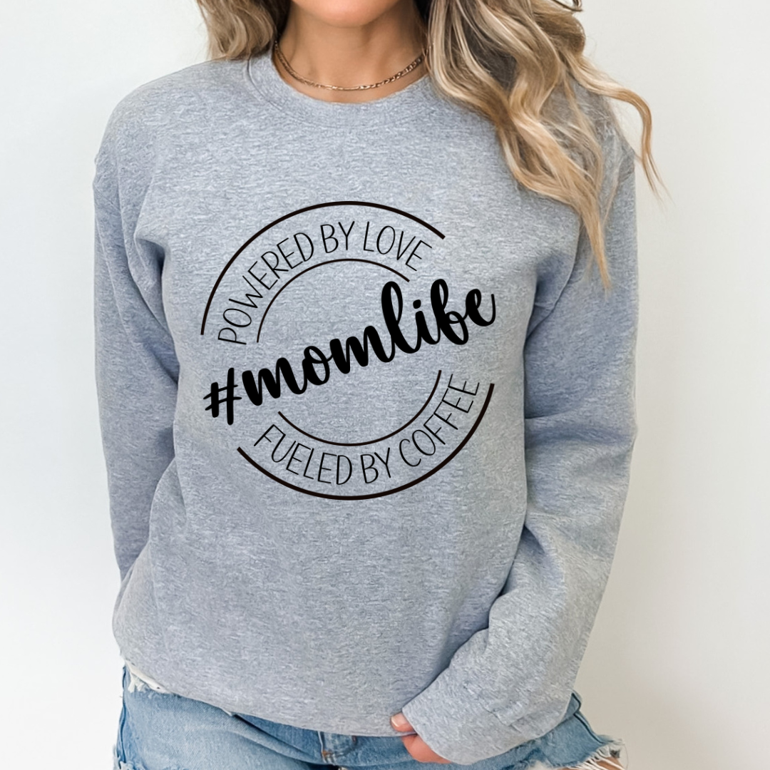 Powered By Love Fueled By Coffee Momlife Cozy Unisex Crewneck