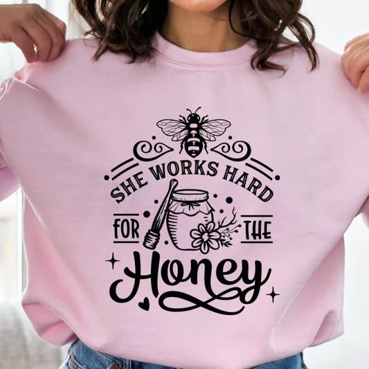 She Works Hard For The Honey Cozy Unisex Crewneck