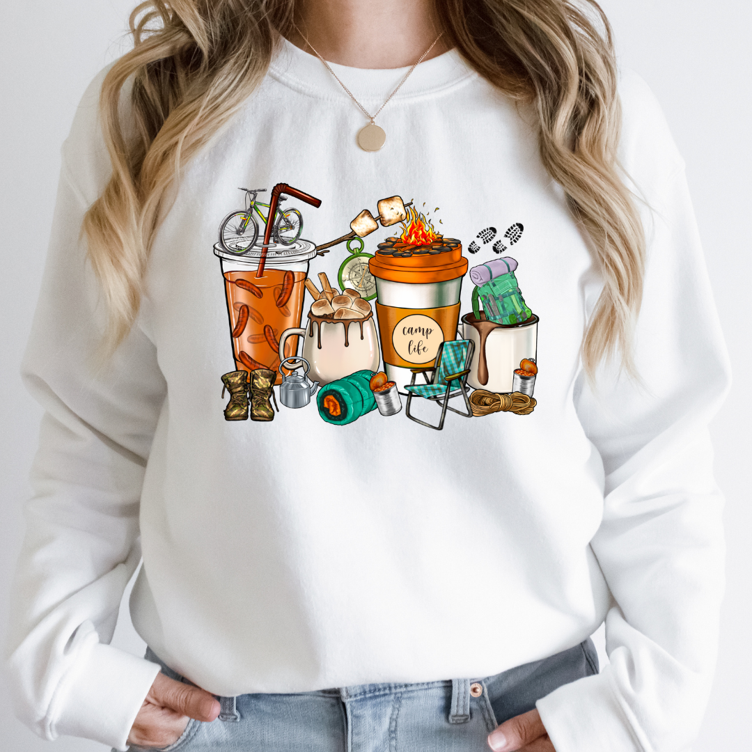 Camping Coffee Cups Cozy Unisex Crewneck